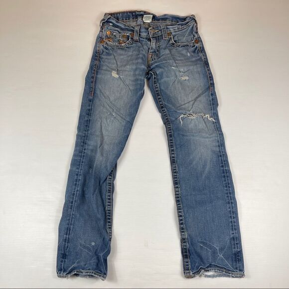 True Religion Rainbow Bobby Destroyed Distressed Jeans Mens 30x33 Denim - Picture 6 of 13